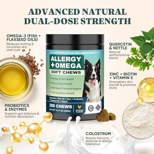 Dog Allergy Chews Omega 3,Itch Relief Multivitamin Medicine for Dogs Itching Skin Relief and Aller Immune Pet Allergy Dog Anti Itch Chews Pills Meds Medicine for Dogs Chicken Flavor view 4