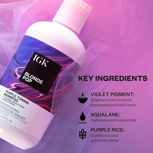 IGK BLONDE POP Purple Toning Shampoo & Conditioner Set | Neutralizes Brass + Brightens Blonde | Vegan + Cruelty-Free | 8 oz (Pack of 2) view 5