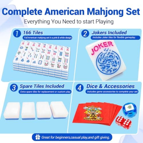 American Mahjong Tile Set,166 Pink 1.2 in Premium Complete Mahjong Set view 6