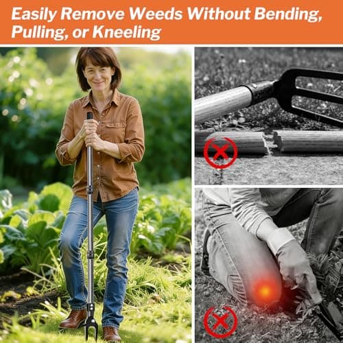 GOXAWEE Metal Stand Up Weed Puller Tool - 45" Garden Weeding Tool with Steel Long Handle & 4-Claw Steel Head - Effortlessly Remove Weeds Without Bending/Kneeling - All Steel Construction view 6