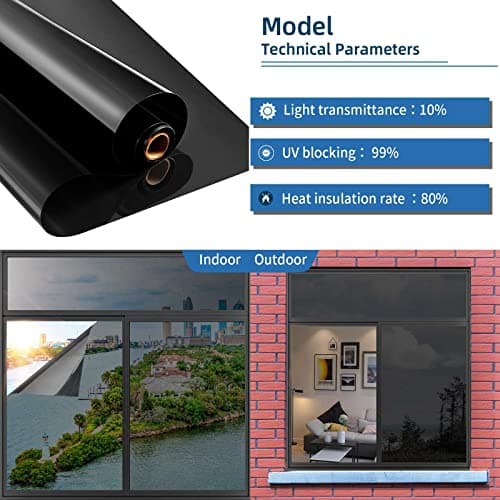 XIAWEI One Way Privacy Window Film Heat & UV Blocking, 17.5In×6.5Ft | Heat Control Window Privacy Film, Window Tint Sun Blocking Blackout, Explosion-proof Premium PET Material, Cosmic Black view 2