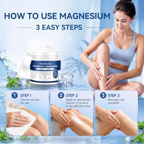 Magnesium Cream Freeze with Niacinamide, 5.29 Oz Cooling Body Cream | Magnesium Cream for Pain, Neck, Shoulders, Back, Legs & Feet, Magnesium Chloride Moisturizer with Hyaluronic Acid, Non-Greasy view 6