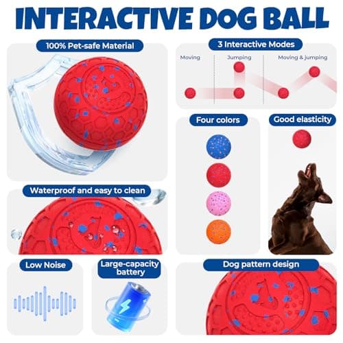 Fsitego Dog Balls: Interactive Dog Ball Auto Rolling - Interactive Dog Toys for Aggressive Chewers - Bouncy & Throwable, Type-C Rechargeable, Washable, for Small & Medium & Large Dogs – Red view 2