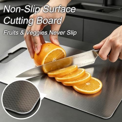 JIEXINGNB Metal Cutting Board, Honeycomb Stainless Steel, 15 x 11.8 in | Built-in handle for easy lifting and hanging view 2