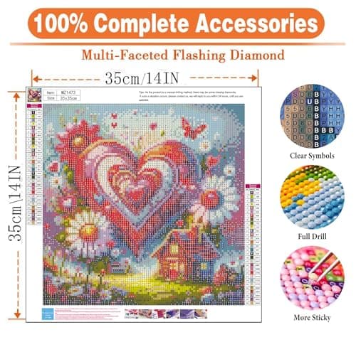 igoodom Diamond Art Kits for Adults, Love and House Diamond Painting Kit, Full Drill Round Diamond Art Kits, DIY Gem Art and Crafts for Home Wall Decor Gift 14x14inch view 4