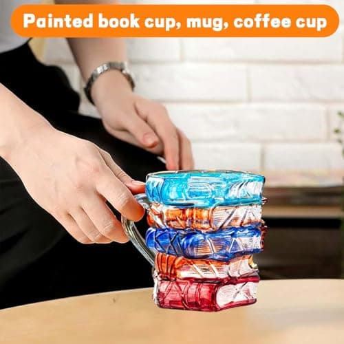Handcrafted Glass Book Stack Coffee Mug, Colorful Stained Design,14oz, Unique Literary Gift for Readers (Large) view 7