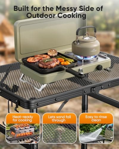 Raynesys Portable Folding Grill Table for Outside, 3 Adjustable Heights | 23.6" x 15.7" Small Camping Table, Lightweight & Compact, Metal Mesh Top, with Carry Handle & Mesh Bag, for BBQs & Tailgating view 5