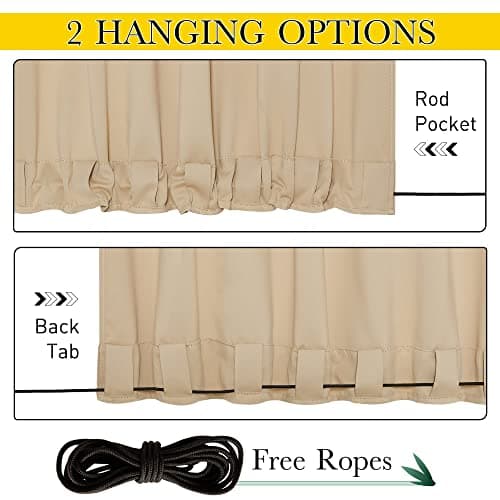 NICETOWN 2 Panels Weighted Blackout Cabana Curtains Outdoor Patio, W52 x L84 Windproof Top & Bottom Grommet & Back Tab, Thermal Heavyweight Drapes Keep Privacy for Yard/Porch, Biscotti Beige view 2