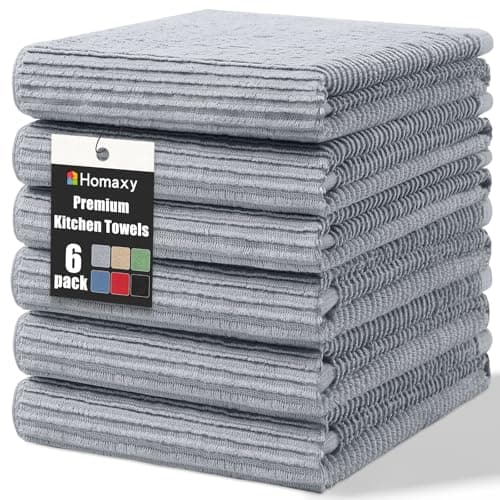 Homaxy Premium Kitchen Towels (18"x 28", 6 Pack), Large 100% Cotton Kitchen Hand Towels, Ultra Absorbent Ribbed Terry Tea Towels Set with Hanging Loop, Grey — image 1