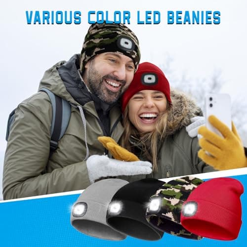 FFIPBGE Valentines Day Gifts for Him, Beanie Hats with Light, USB Rechargeable LED Hand Free Headlamp, Birthday Gifts for Men, Women, and Teens, Ideal for Camping, Hiking, Camouflage view 7