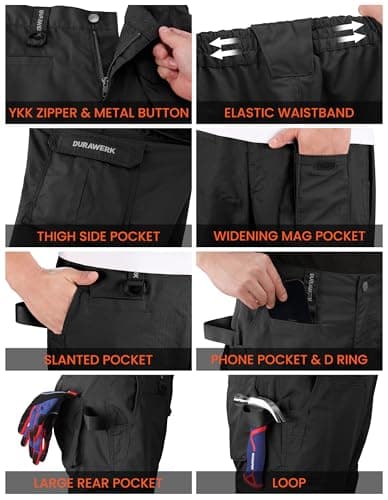 DURAWERK Men's Cargo Pants, Water Resistant Work Pants, Durable Ripstop Tactical Pants, EDC Hiking Pants, Hunting Pants view 4