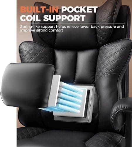 GTPLAYER Big and Tall Office Chair Wide Ergonomic Gaming Chair with Deluxe Embossing Designed Leather with Foot Rest,150°Reclining Adjustable Soft Armrests Pocket Spring Back Support and Pillow view 4