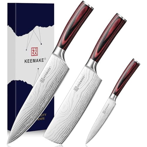 KEEMAKE 3 Pieces Kitchen Knife Set, High Carbon Stainless Steel Chef Knife Set with Ergonomic Pakkawood Handle, Ultra Sharp Blade Professional Kitchen Knives Sets for Home/Outdoor