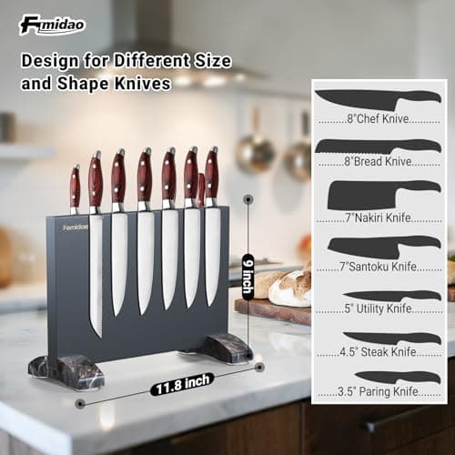 Fomidao Magnetic Knife Holder Block,Black Magnetic Knife Stand for Kitchen Counter Top,Double Sided Stainless Steel Knife Storage,Strong Magnet Knife Rack view 4