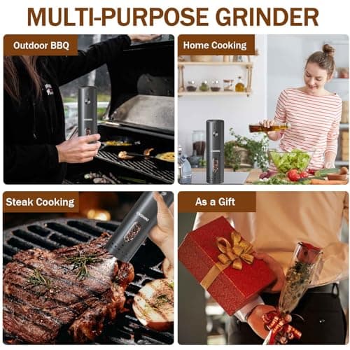 CAISIMIKI Large Capacity Rechargeable Electric Pepper Grinder 2025 New Pepper Mill USB Black Automatic Pepper Mill Adjustable Coarseness Salt Shakers with LED Light One Hand view 7