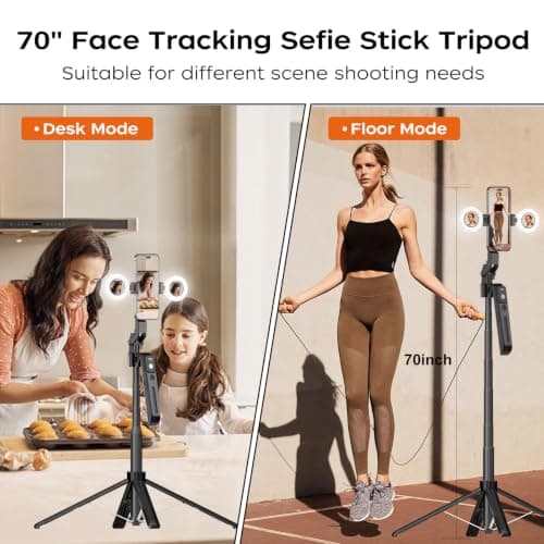 71" Auto Face Tracking Selfie Stick Tripod for iPhone with Lights view 4
