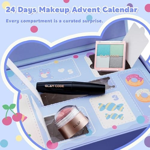 Glam Code Makeup Advent Calendar for Girls 2026, 24 Day Beauty Countdown | Christmas Makeup Gift Set for Teen Girls, Makeup Advent Calendar 2026 with Eyeshadow, Blush, Lip Gloss and Charms, Blue view 3