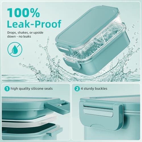 DaCool Adults Lunchbox Bento Box with Lunch Bag- 74 OZ All-in-One Stackable Lunch Box for Adults Kids Leakproof Bento Large Lunch Box Containers with Fork Spoon Sauce Box for Work School (Green) view 6