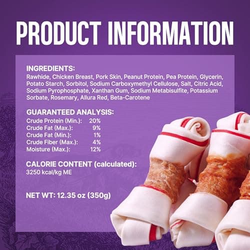 PETPHABET Chicken Wrapped Rawhide Dog Bones, 5-5.5 Inch Long Lasting Dog Chew Treats for Medium & Large Dogs, 5 Count Beefhide Dog Snacks for Training Healthy Chewing, Knotted Dog Bones High Protein view 6