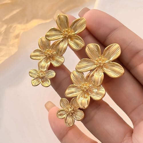 XIUQILAI 14K Gold Plated Heart Earrings for Women, Heart/Flower/Bow/Pearl Earrings Drop Stud Huggie Hoop Earring Hypoallergenic Earrings Christmas Earrings Festival Party Jewelry Gifts for Women view 2