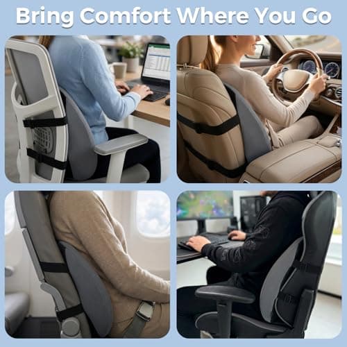 MXPOLY Lumbar Support Pillow for Office Chair & Car Seat - Temperature Stable Memory Foam for Lower Back Pain Relief, Non-Slip Back Cushion with Dual Straps for Desk Workers & Drivers (Grey) view 7