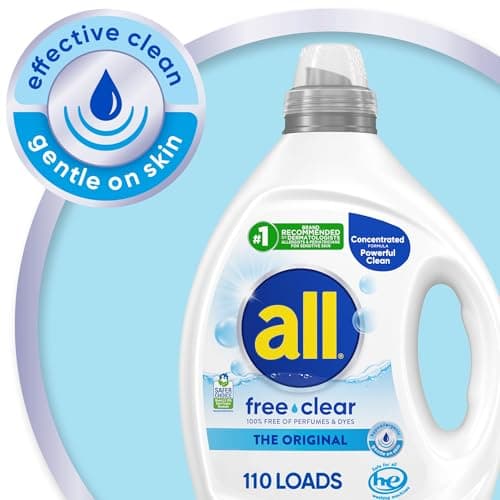all free clear, Original, Liquid Laundry Detergent for Sensitive Skin, Unscented and Hypoallergenic, Concentrated, 82.5oz, 110 Loads view 4