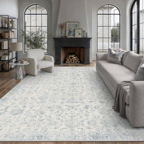 HUGEAR Retro Blue 8x10 Area Rugs for Living Room Vintage Washable Rug | Bedroom, Dining Room, Office, Farmhouse, Indoor Carpet, Non-Shedding, Non-Slip, Distressed, Durable Soft, Low Pile — image 1