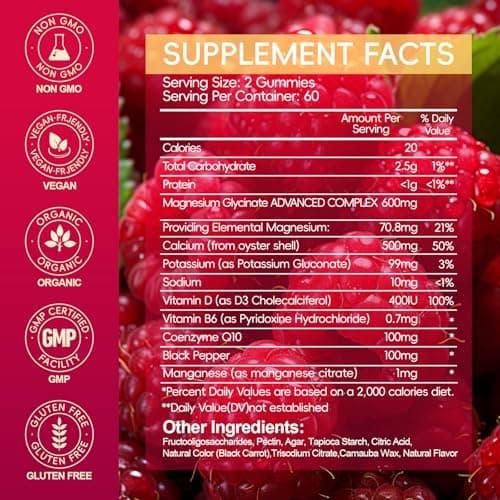 Magnesium Glycinate Gummies 600mg, Sugar Free Magnesium Gummies for Adults, Chewable Potassium Supplements for Body Support, Zzz and Relaxation, 120 Count view 2