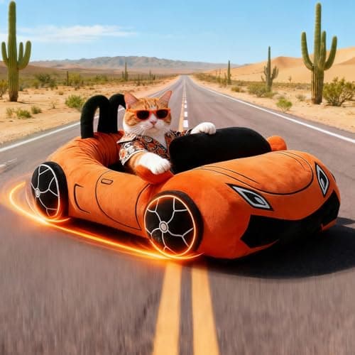 VIEFIN Cute Cat Beds Kitten Beds, Soft Small Dog Beds, Washable Pet Beds for Puppy and Kitty, Funny Supercar Cat Toys, 24 Inch view 4
