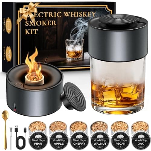 Electric Whiskey Smoker Kit, Rechargeable Bourbon Smoker Kit with 6 Flavors of Natural Wood Chips, Drink Smoker Infuser Kit Cocktail Idea Christmas Birthday Gifts for Men Husband Dad Him view 1