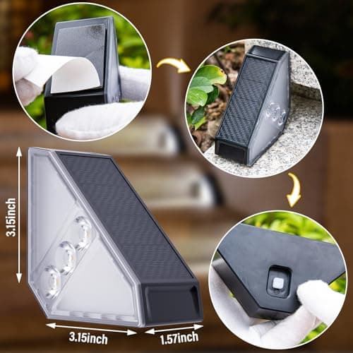ROSHWEY Solar Step Lights for Outside Waterproof, 8 Pack Outdoor Deck Steps Lights, Triangle Solar Stair Light for Outside, Front Porch, Dock, Backyard, Path, Walkway, Patio Decor, Cool White view 7