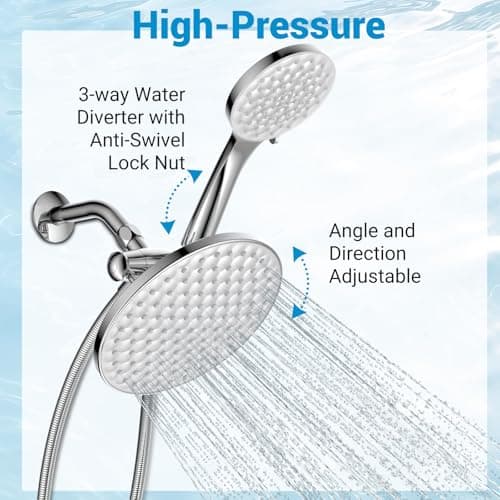 dual shower head with handheld combo,8.6 inch Rainfall showerhead,6 settings hand held shower heads with hose (Chrome) view 3