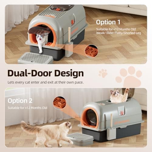 EchoSmile Stainless Steel Cat Litter Box with Lid, Large Enclosed Litter Box Top Entry for Big Cats & Kitty, Non Stick Metal Litter Box with Scoop & Foot Pedal, Odor Free, Anti-Leakage, Grey view 4