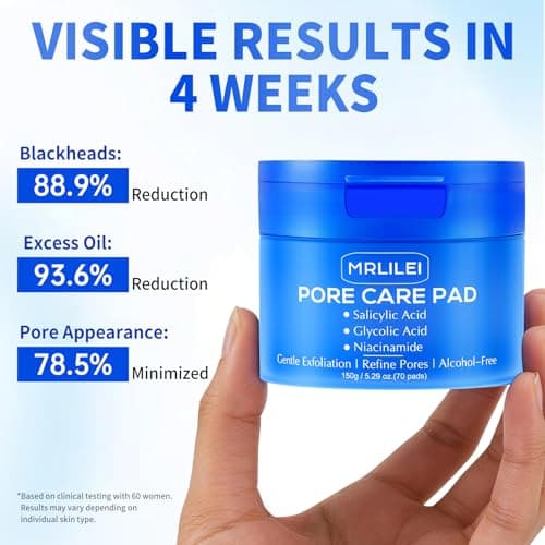 MRLILEI BHA Salicylic Acid Toner Pads with Pore Care, Dual-Textured Exfoliating Pads with Glycolic Acid & Niacinamide, Daily Facial Skincare for All Skin Types, 70 Pads + 4 Trial Pads view 5