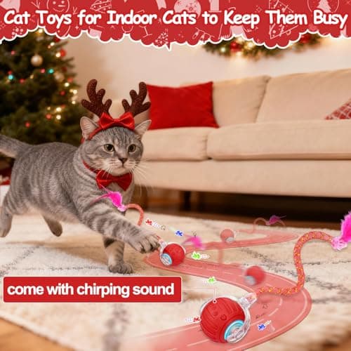 Interactive Cat Toy Ball - Christmas Cat Toys for Indoor Cats with Feather Tails for Chasing, Moving Stimulation Smart Cat Toy for Enrichment, Motion Activated Automatic Rolling Toys to Keep Them Busy view 4