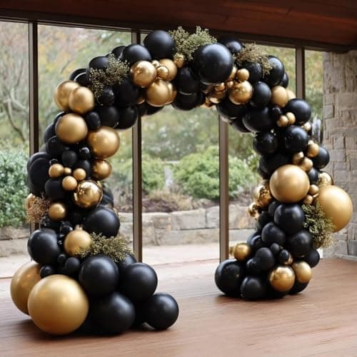 Black and Gold Balloon Garland Arch Kit, 160PCS Black Gold Latex Balloons for New Year Wedding Anniversary Birthday Party Decorations — image 1