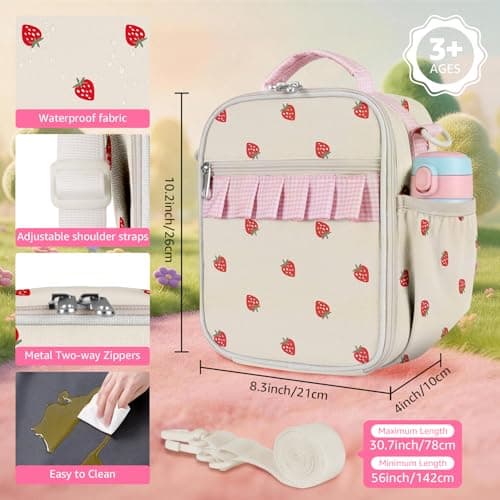 Easozoom Insulated Lunch Bag for Teen Girl Kid Women with adjustable shoulder strap, Large Lunch Box, Reusable Portable Waterproof Leakproof Lunchbox for School Travel Office Picnic (Strawberry) view 3