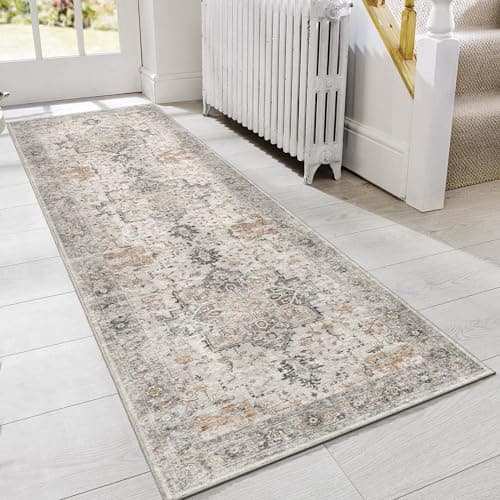 GENIMO Runner Rug 2x5 Non Slip Machine Washable Vintage Hallway Runner Rug, Low Pile Lightweight Rugs for Entryway, Hallway, Kitchen and Corridor, Light Taupe Brown view 1