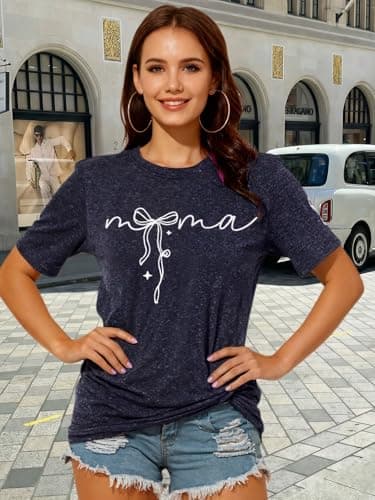 Mama Shirts for Women Mama Shirt Heart Printed Casual Gigi Short Sleeve Tee Top view 3