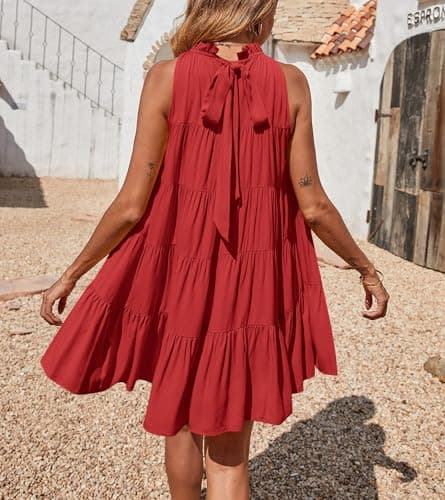 Okiwam Womens Summer Dress 2026 Sleeveless Halter Neck Flowy Mini Sundress Casual Babydoll Spring Beach Vacation Clothes view 3