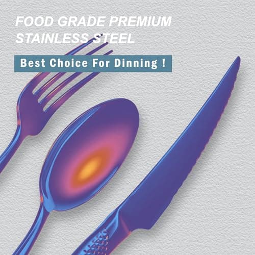 Runfly 20 Piece Hammered Rainbow Silverware Set, 18/10 Stainless Steel Flatware Set, Modern Kitchen Utensil Set Service for 4, Tableware Set, Cutlery Set Including Fork Spoon and Knife view 2