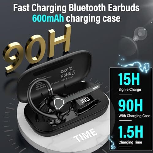 Bluetooth Headset, Single-Ear ENC Mic, Mute Button, 90H Hands-Free Earpiece | APTX HD Audio, Dual Device Connectivity, Lightweight All-Day Comfort, Noise Cancelling Mic, Ideal for Truckers & Office view 2