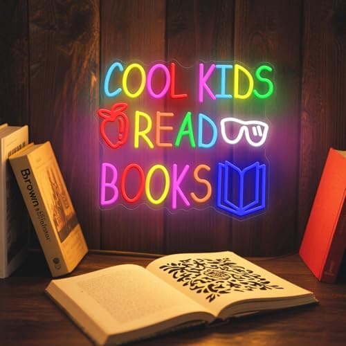 Cool Kids Read Books Neon Sign for Wall Decor, Reading Letter LED Neon Lights Library Neon Signs, Kids Room Reading Corner Classroom Christmas Bedroom Decoration 16.06 x 14.17 inch view 2