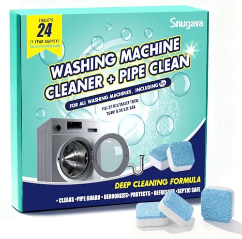 Washing Machine Cleaner Tablets and Deodorizer: 24 Pack Laundry Machine Tub Descaler Cleaner, Deep Cleaning Household Pods for HE Front Loader Top Load Washer, Septic-Safe Eco-Friendly - 1 Year Supply