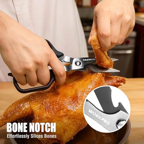 WORKPRO Kitchen Scissors, All Purpose Kitchen Shears with Detachable Stainless Steel Blades, Titanium Coated for Easy Cleaning, Heavy Duty for Meat, Fish, Nuts, Vegetables, Protective Cover Included view 4