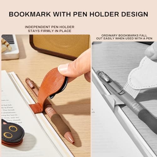 2Pcs Magnetic Bookmarks with Gift Box Magnetic Pen Holder for Notebook Cat Book Marks Clip Gift for Book Lover Readers Cute PU Leather Bookmark for Women, Cat (Brown+Brown) view 7