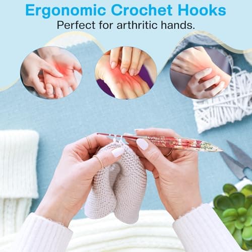 2.0mm Crochet Hooks,Ergonomic Crochet Hook with Floral Resin Grips,Stylish and Unique,Crocheting kit for Beginners, Arthritic Hands and Professional view 2