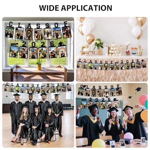 Graduation Photo Banner Class of 2026 Banner for Grad Decorations 2026 Pre-Strung K-12th Graduations Picture Banner for Middle High School College Graduation Party Supplies Black 10 Feet view 6