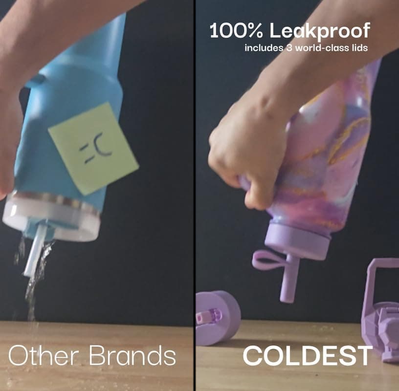 Coldest Tumbler with Handle and Straw - 100% Leak Proof Insulated Tumbler with Lid and Straw (3 Lids) - Stainless Steel Tumblers for Women & Men - Cup Holder Friendly Base, 46 oz (Lilac Blue) view 4