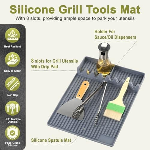 Silicone Grill Mat for Blackstone Silicone Griddle Tools Mat with Drip Pad Grill Pad for Outdoor Grill Kitchen Countertop (Gray) view 4